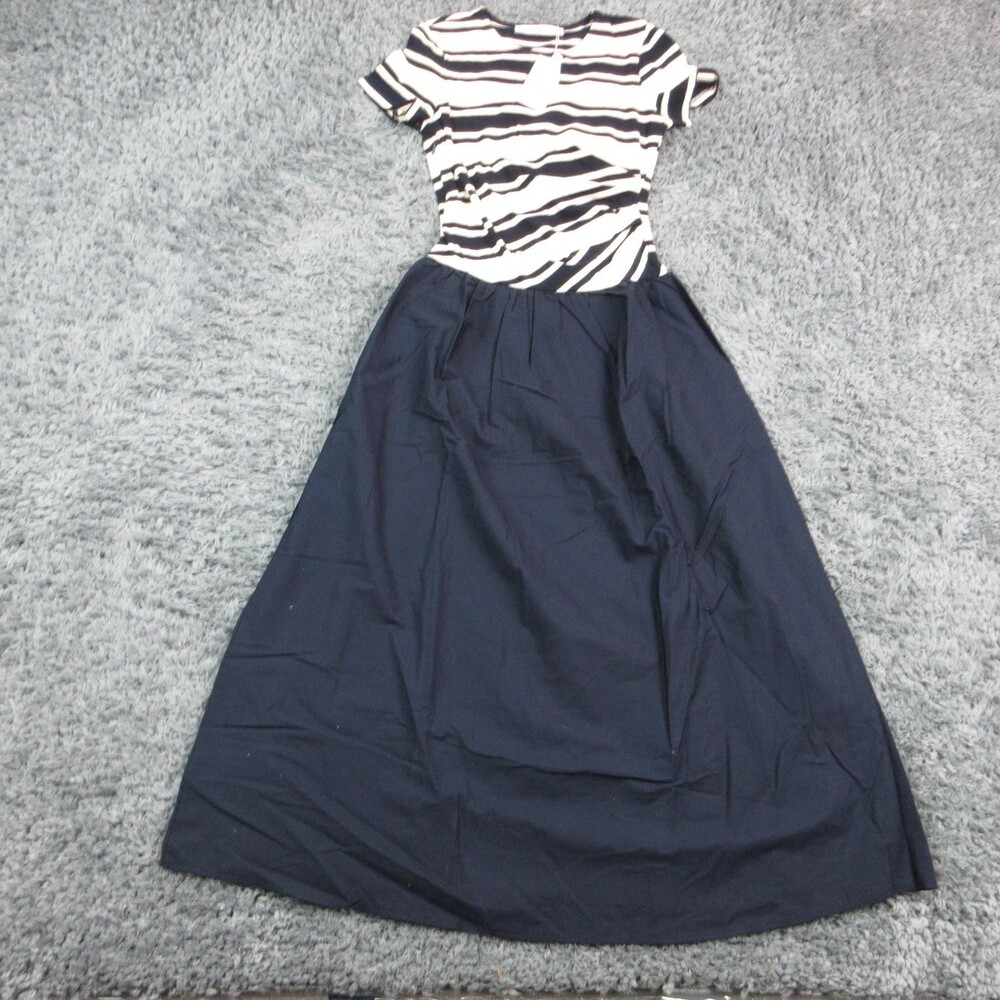 MNG Dress Womens XS Blue Striped Fit & Flare Maxi Pleated Zip Stretch NWT